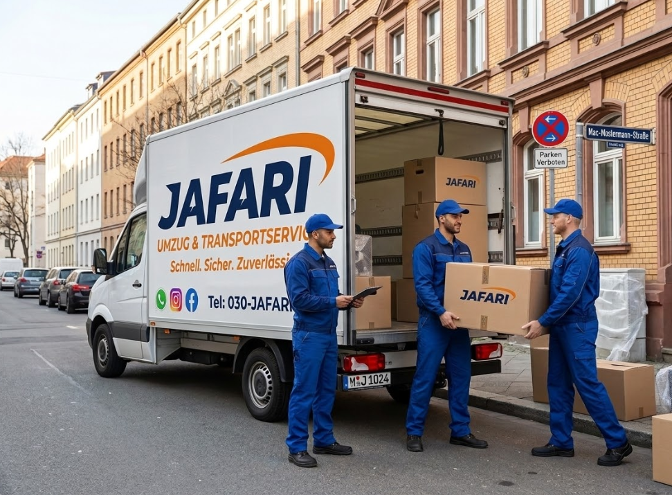 Jafari Team mit Umzugswagen